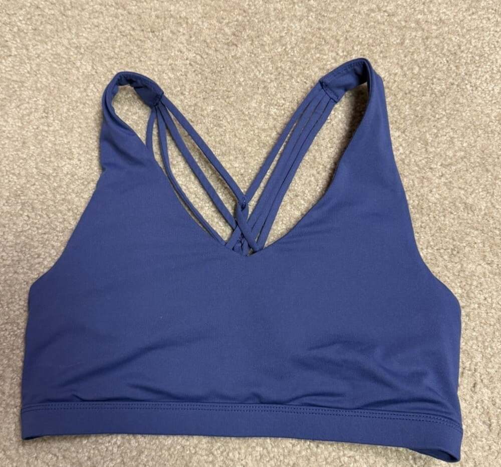 Fabletics Womens Size Medium Strappy Back Sports Bra Blue Lined
